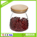 Wholesale Airtight Glass Storage Jars for Food with wooden lid transparent borosilicate glass storage jar